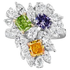 Platinum & 14k Gold GIA Certified Fancy Color Orange Blue & Green Diamond Ring