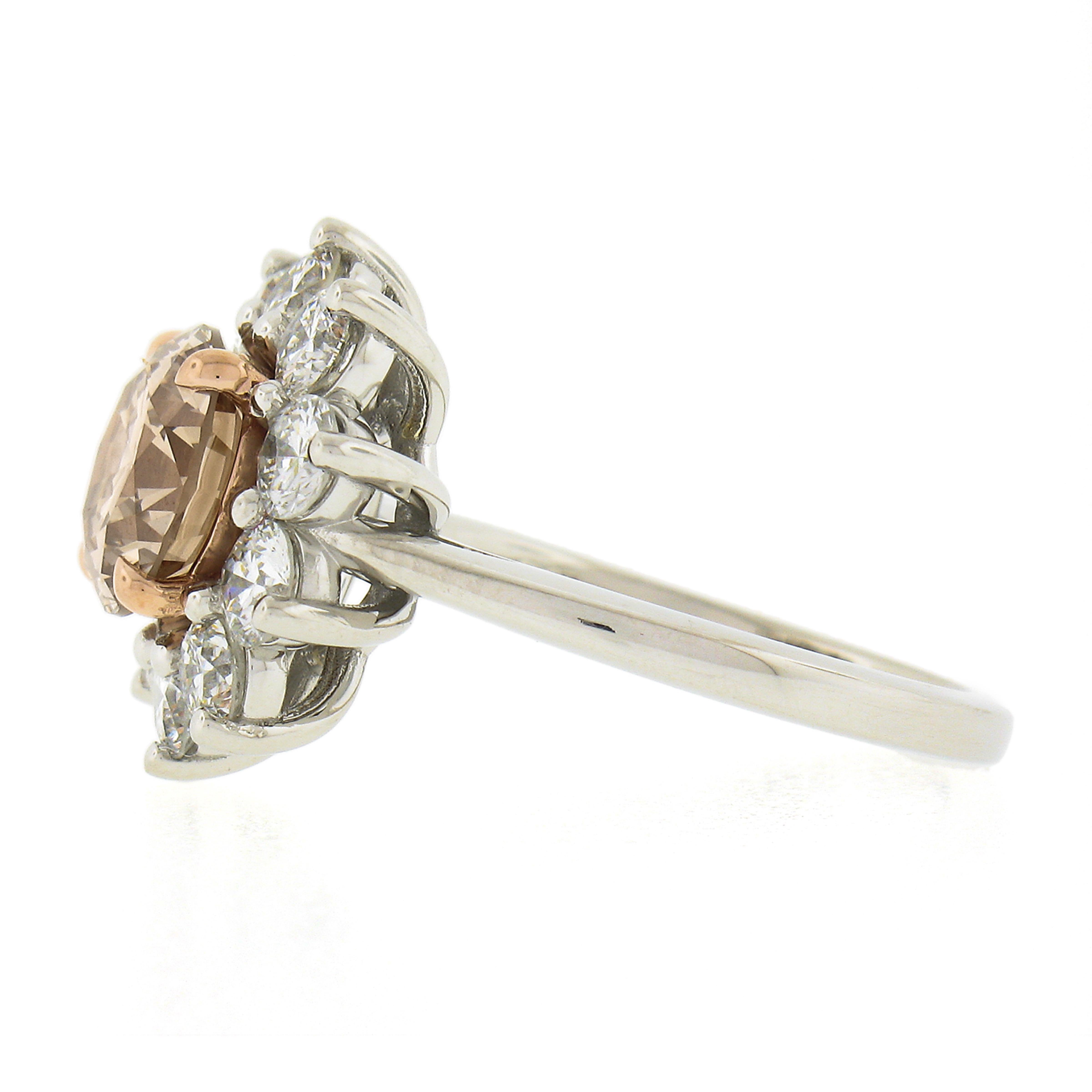 Women's Platinum & 14k Gold Gia Fancy Light Brown Diamond Flower Halo Engagement Ring