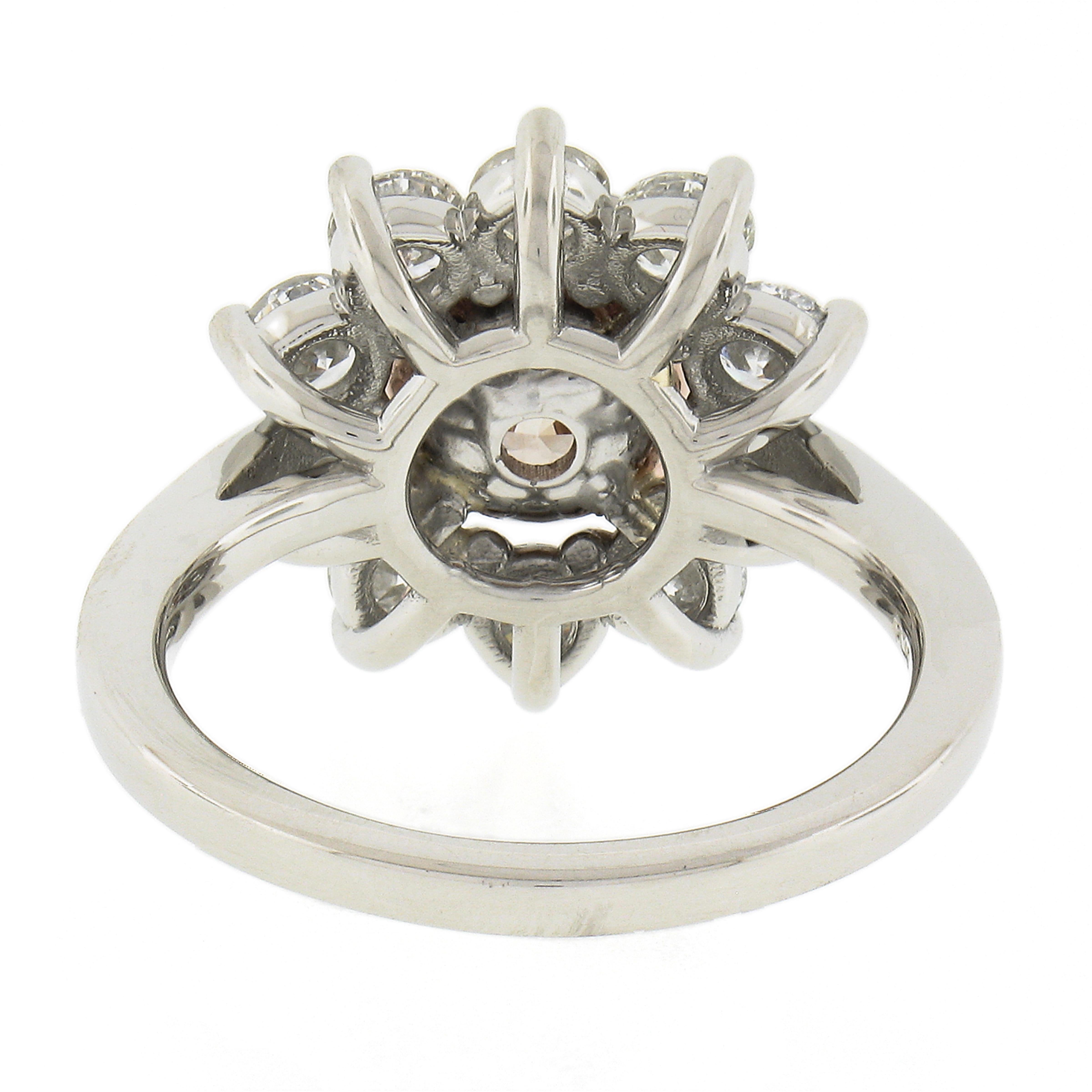 Platinum & 14k Gold Gia Fancy Light Brown Diamond Flower Halo Engagement Ring 1