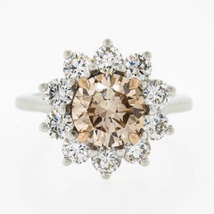 Platinum & 14k Gold Gia Fancy Light Brown Diamond Flower Halo Engagement Ring