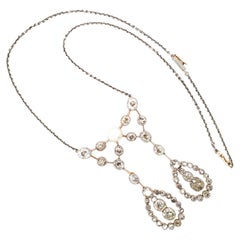 Antique Platinum 14K Gold Pearl Diamond Necklace