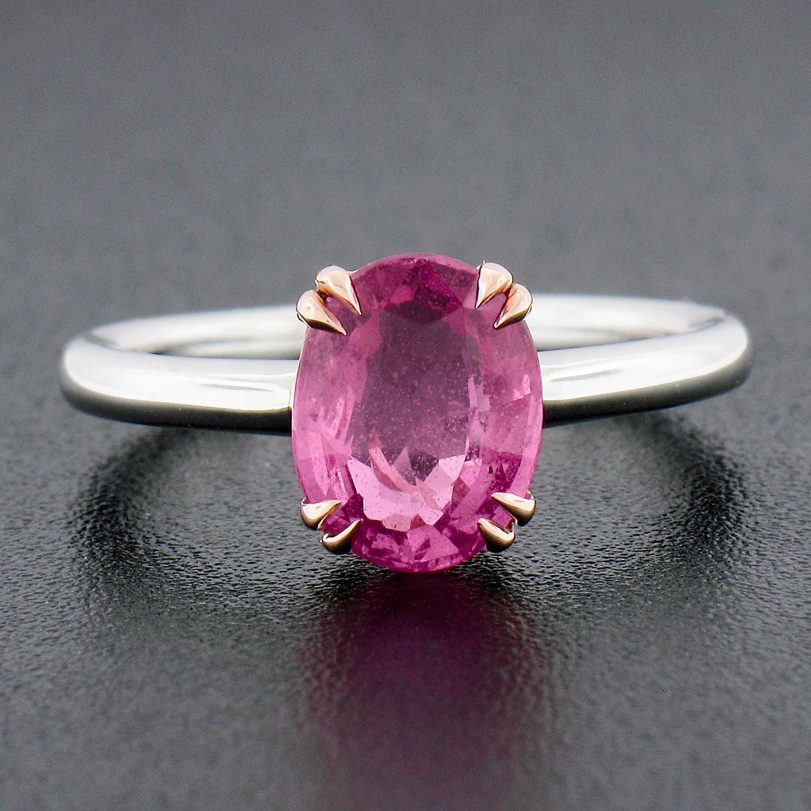 Oval Cut Platinum 14k Rose Gold 2.13ct GIA Madagascar Pink Sapphire Solitaire Ring For Sale