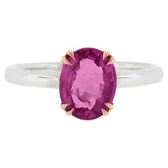 Bague solitaire en platine et or rose 14 carats avec saphir rose de Madagascar 2,13 carats certifié GIA