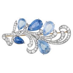 Platinum, 14K Rose Gold 2.20ct Diamond and Sapphire Brooch MF50-022026