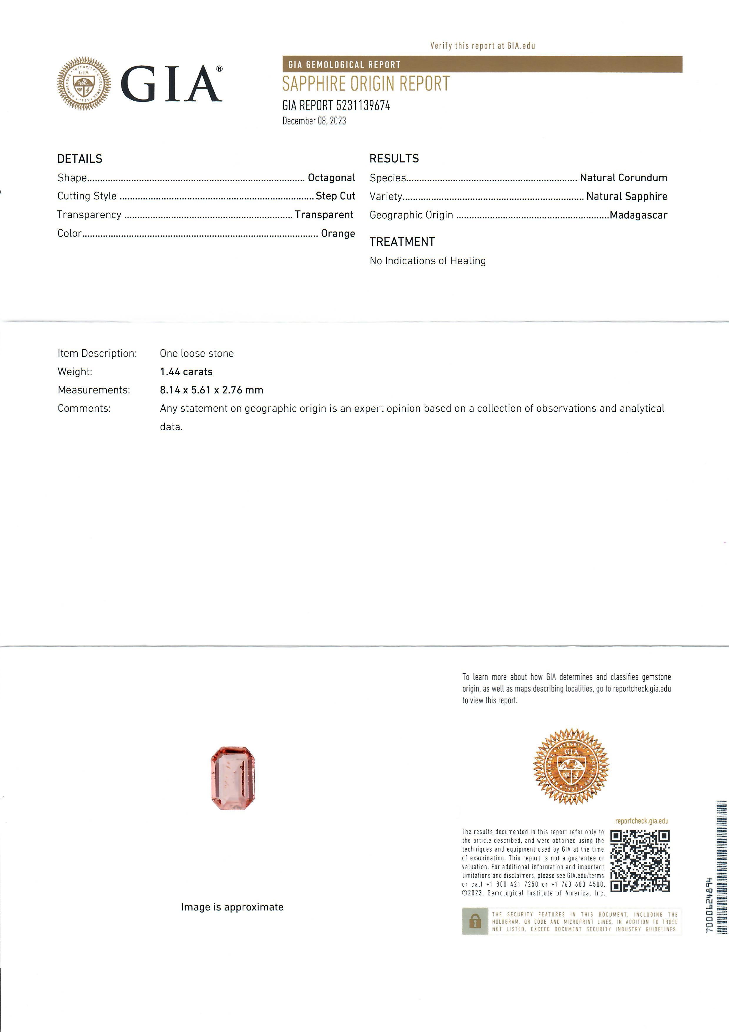 Platinum & 14K Rose Gold 2.27ct GIA Orange Sapphire & Diamond Low Profile Ring For Sale 6