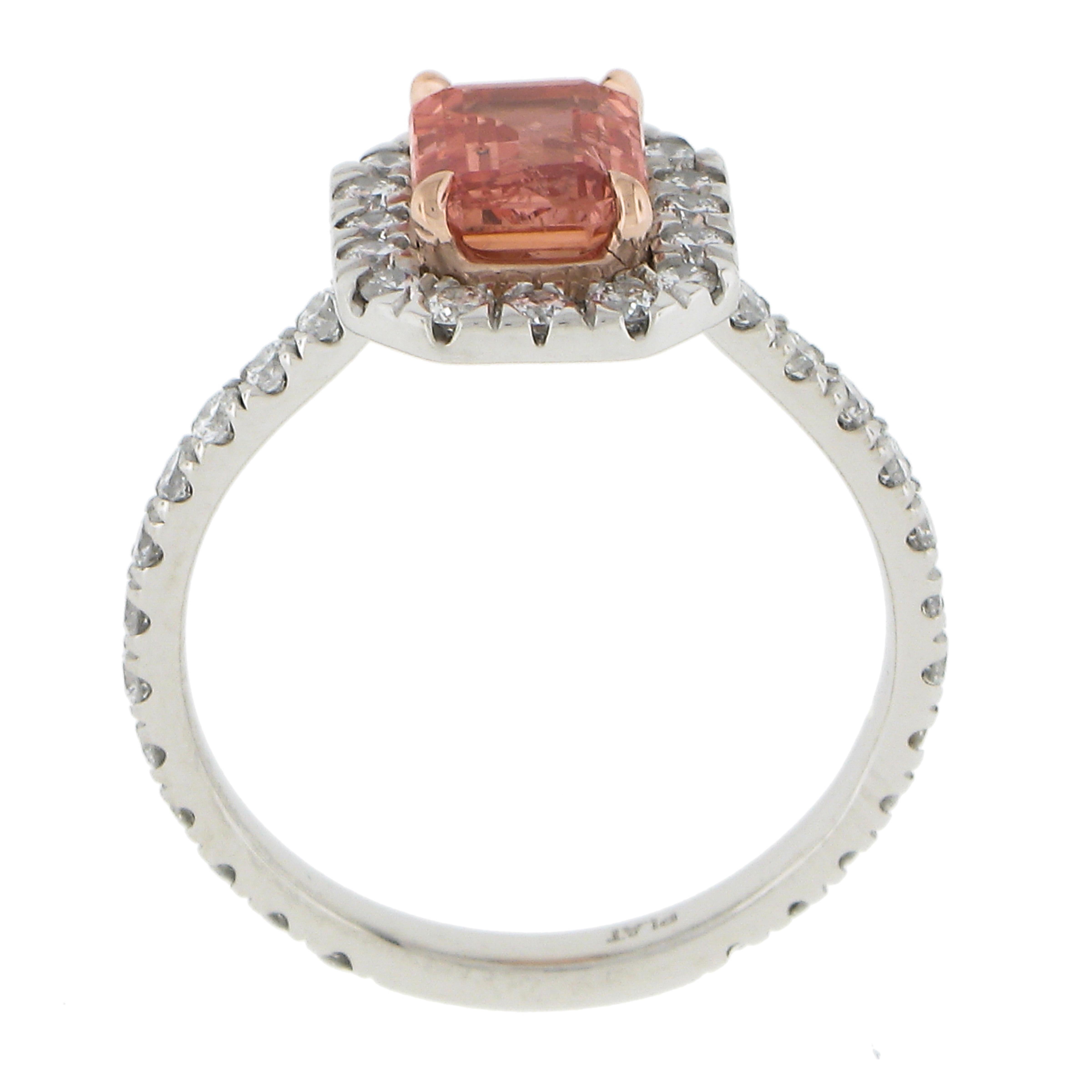 Platinum & 14K Rose Gold 2.27ct GIA Orange Sapphire & Diamond Low Profile Ring For Sale 4