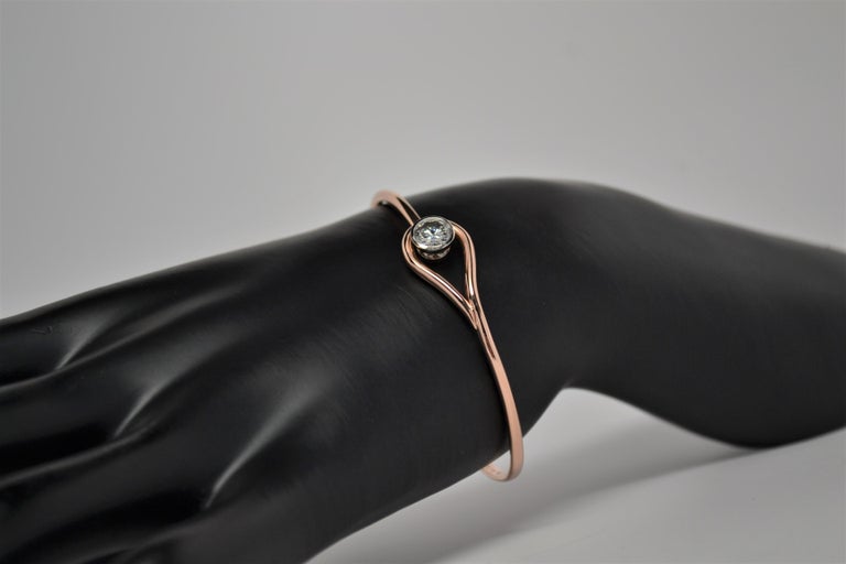 Platinum and 14K Rose Gold Solitaire Diamond Bangle Bracelet, 0.75ct ...