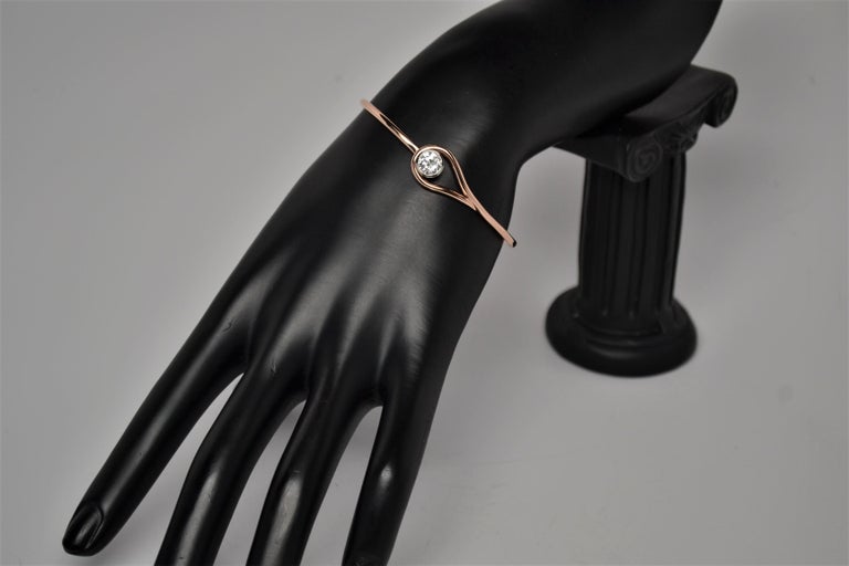 Platinum and 14K Rose Gold Solitaire Diamond Bangle Bracelet, 0.75ct ...