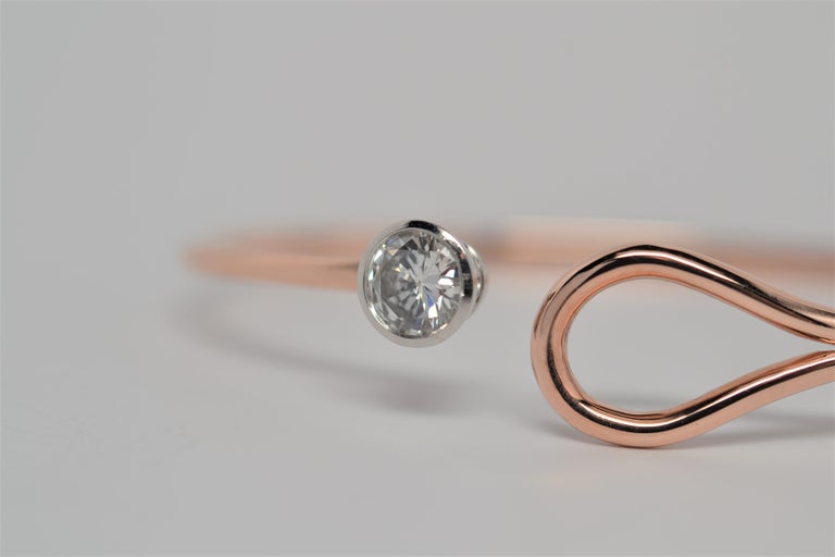 Platinum and 14K Rose Gold Solitaire Diamond Bangle Bracelet, 0.75ct ...