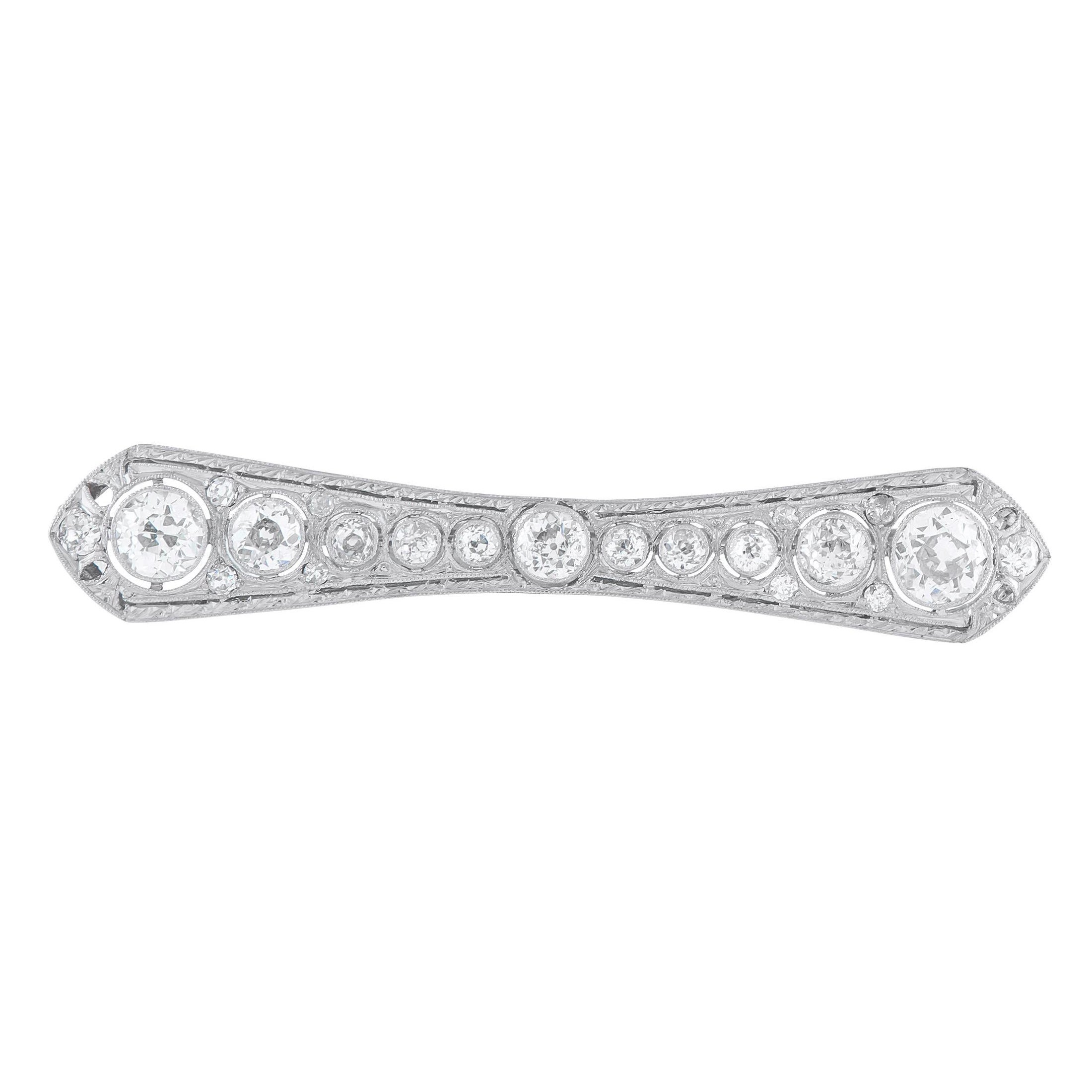 Platinum, 14K White Gold 3.50ct Diamond Art Deco Brooch MF15-102025