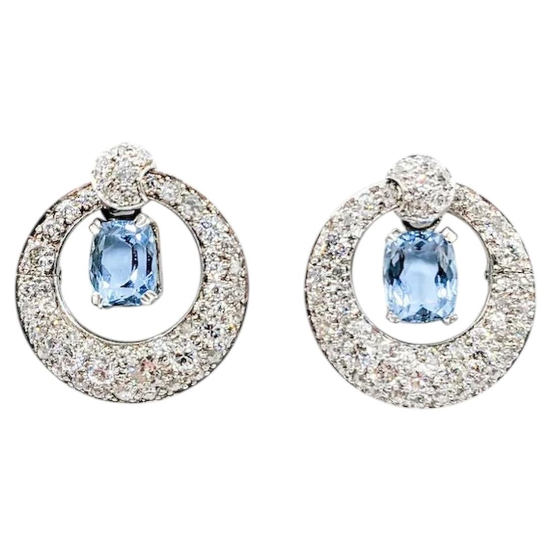 Orecchini a goccia in platino e oro bianco 14k con acquamarina e diamante