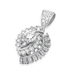 Platinum/ 14k White Gold Baguette & Round Brillaint Diamond Bypass Pendant