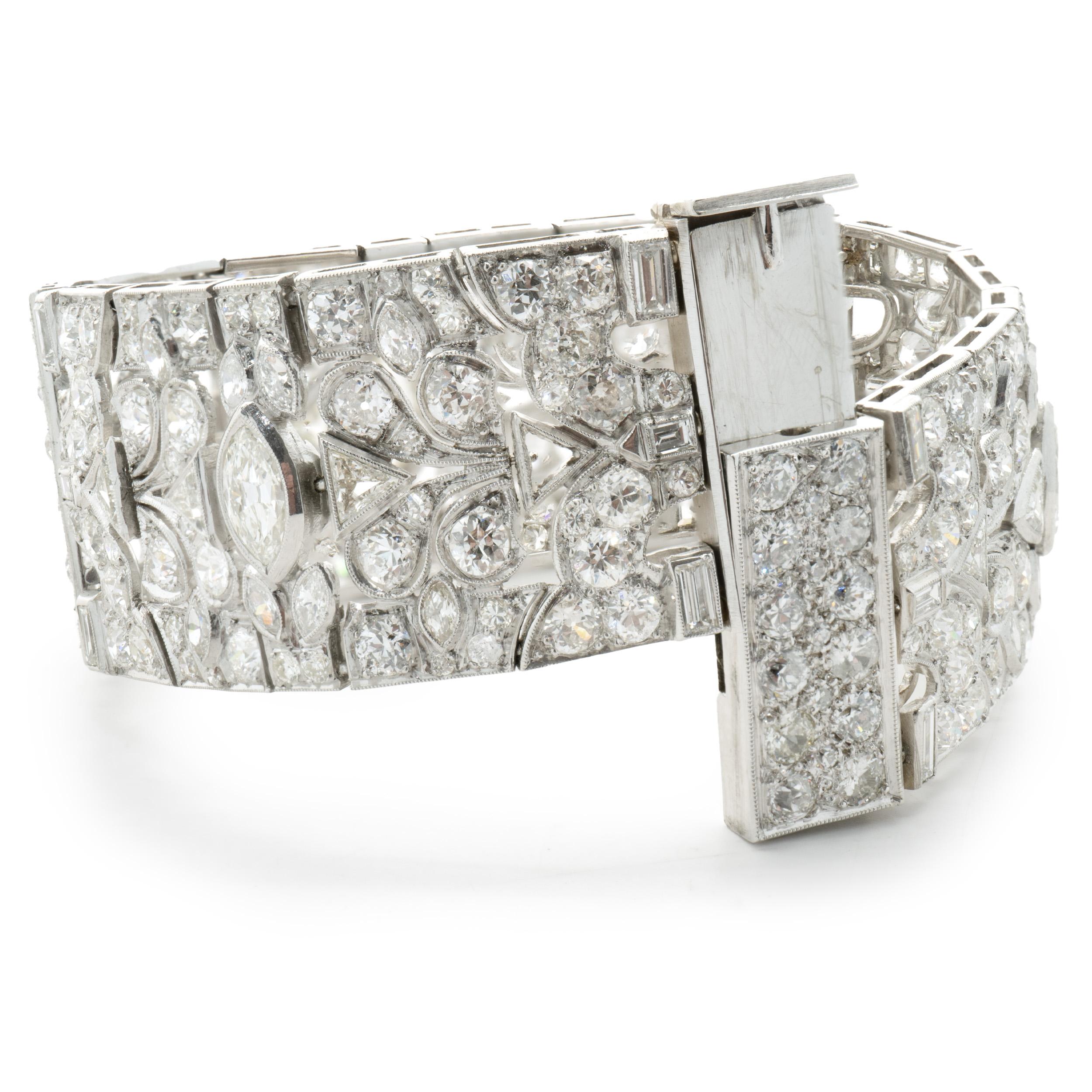 Marquise Cut Platinum & 14K White Gold Vintage Art Deco Diamond Multi Cut Diamond Bracelet