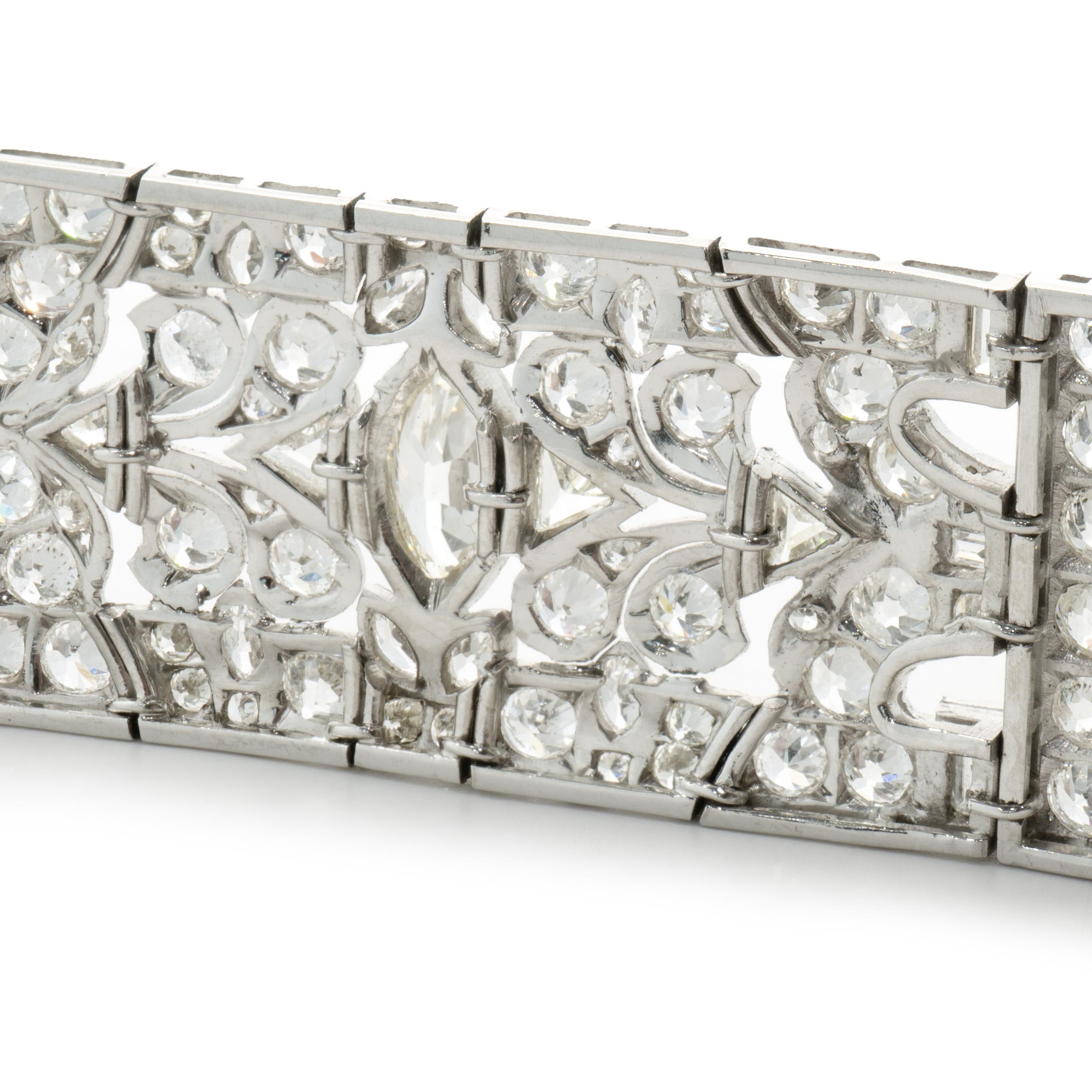 Platinum & 14K White Gold Vintage Art Deco Diamond Multi Cut Diamond Bracelet In Good Condition In Scottsdale, AZ