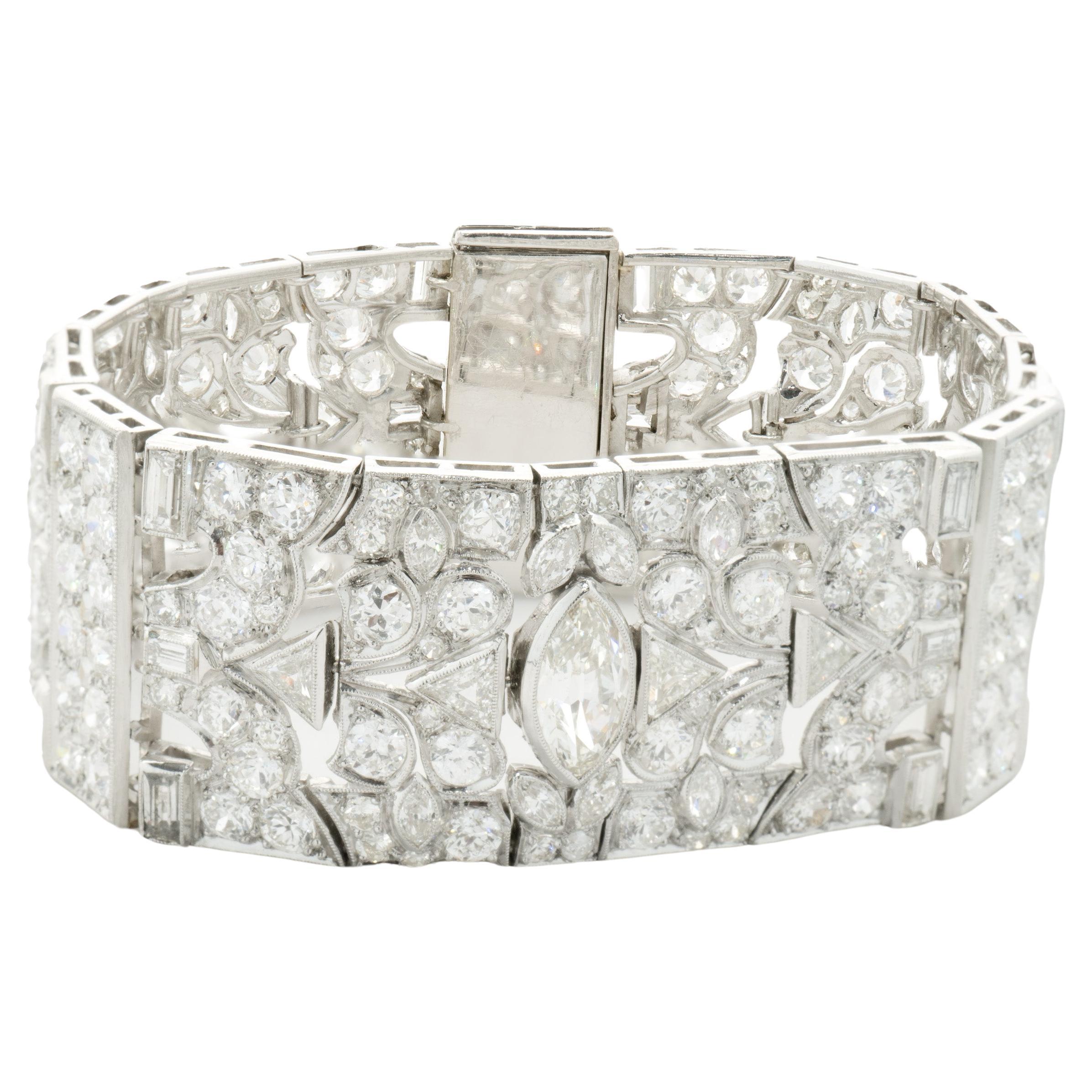 Platinum & 14K White Gold Vintage Art Deco Diamond Multi Cut Diamond Bracelet