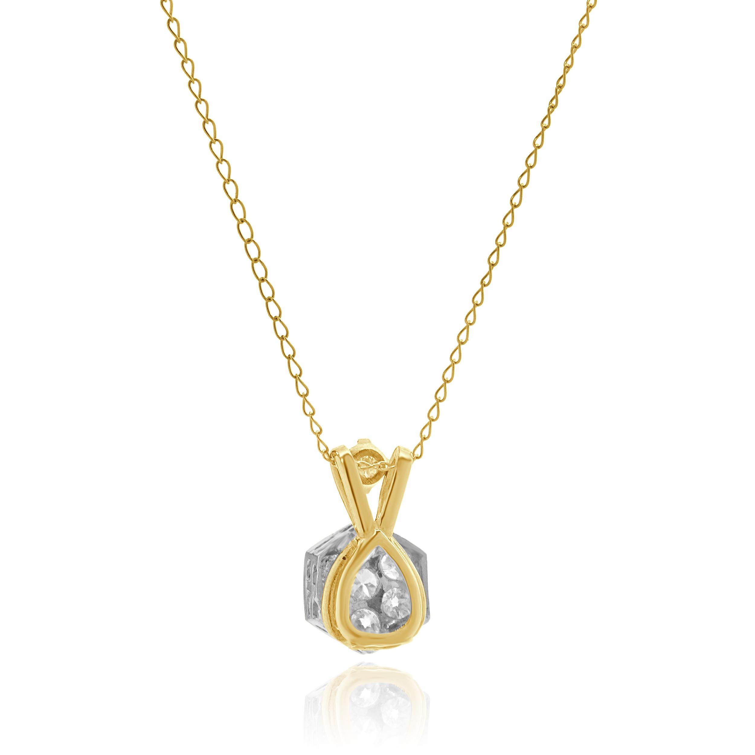 Round Cut Platinum & 14K Yellow Gold European Cut Diamond Necklace For Sale