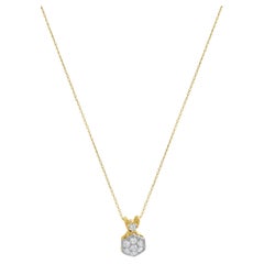 Halskette aus Platin und 14 Karat Gelbgold mit Diamanten im europäischen Schliff