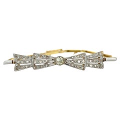 Platinum 14k Yellow Gold European & Single Cut Diamond Bow Tie Vintage Bracelet