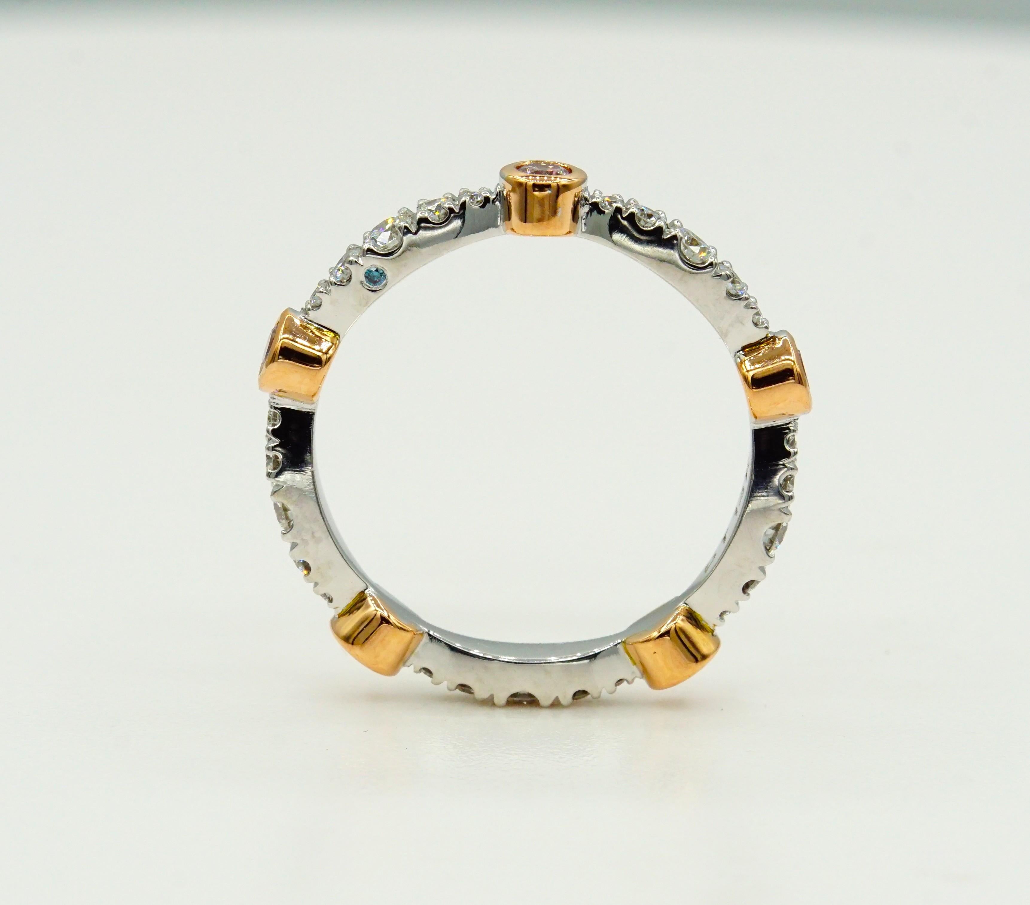 Anillo de eternidad de oro rosa natural y diamante blanco de 14 quilates en platino, talla 4,75 Moderno en venta