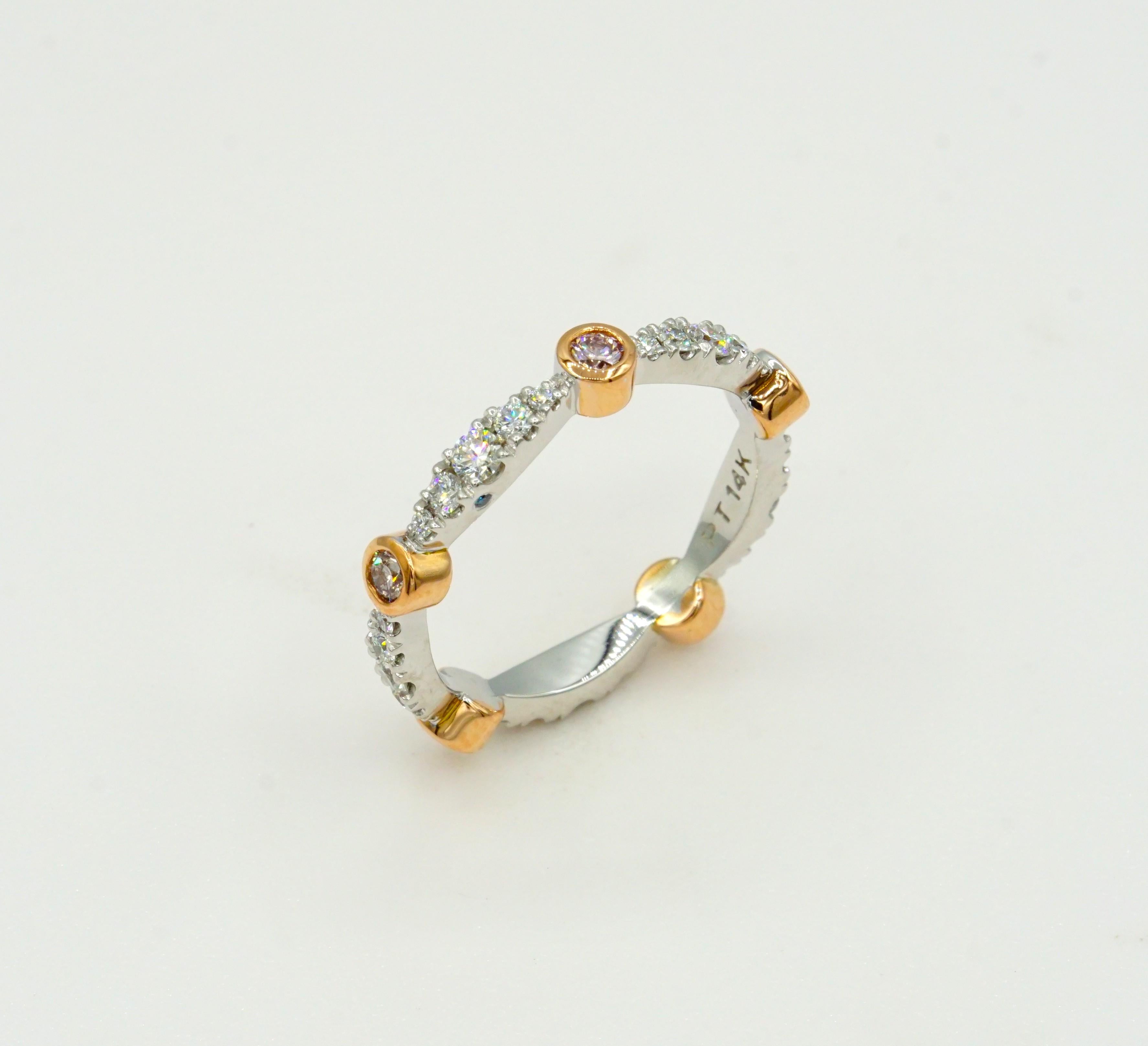 De las mujeres Anillo de eternidad de oro rosa natural y diamante blanco de 14 quilates en platino, talla 4,75 en venta