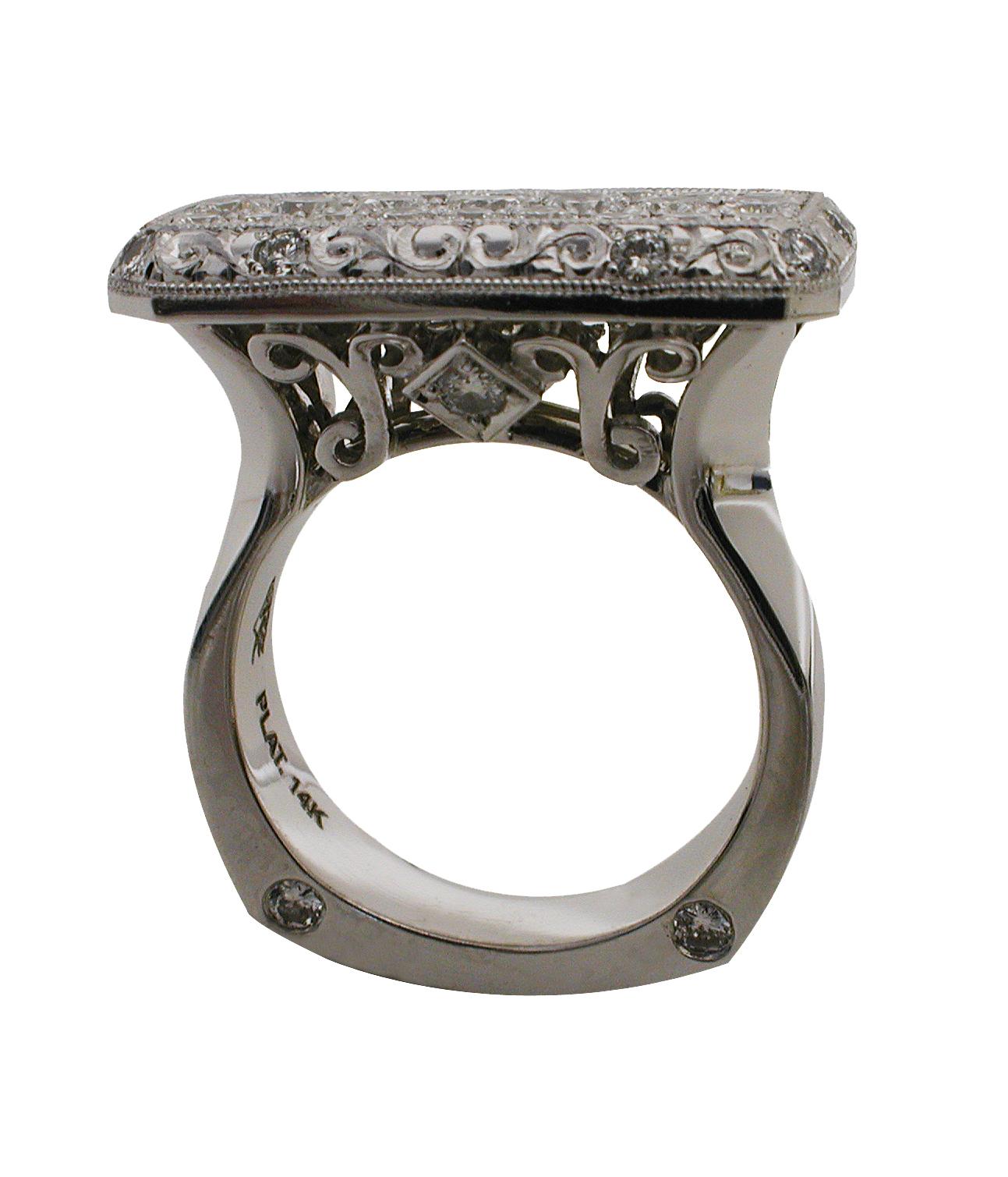 Artista Anello in platino e oro bianco 14 carati con diamante da 1,23 carati, misura 5,5, Designer RGC in vendita