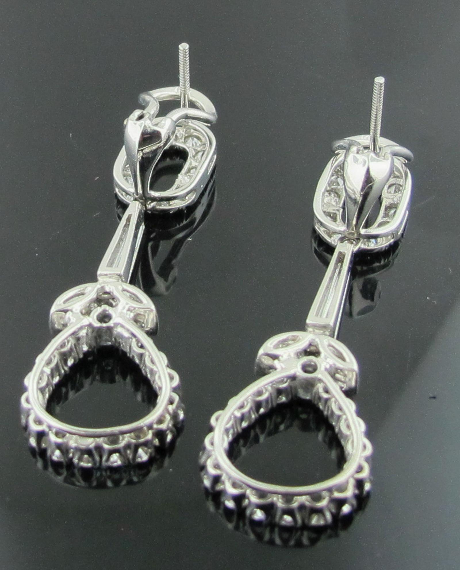 Platinum and 14 Karat Gold Drop Diamond Earrings with 2.36 Total Diamond Weight In Excellent Condition In Palm Desert, CA