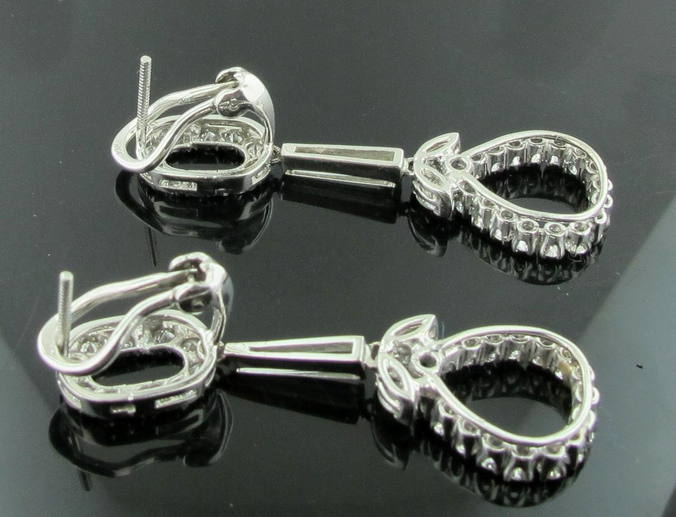 Women's or Men's Platinum and 14 Karat Gold Drop Diamond Earrings with 2.36 Total Diamond Weight