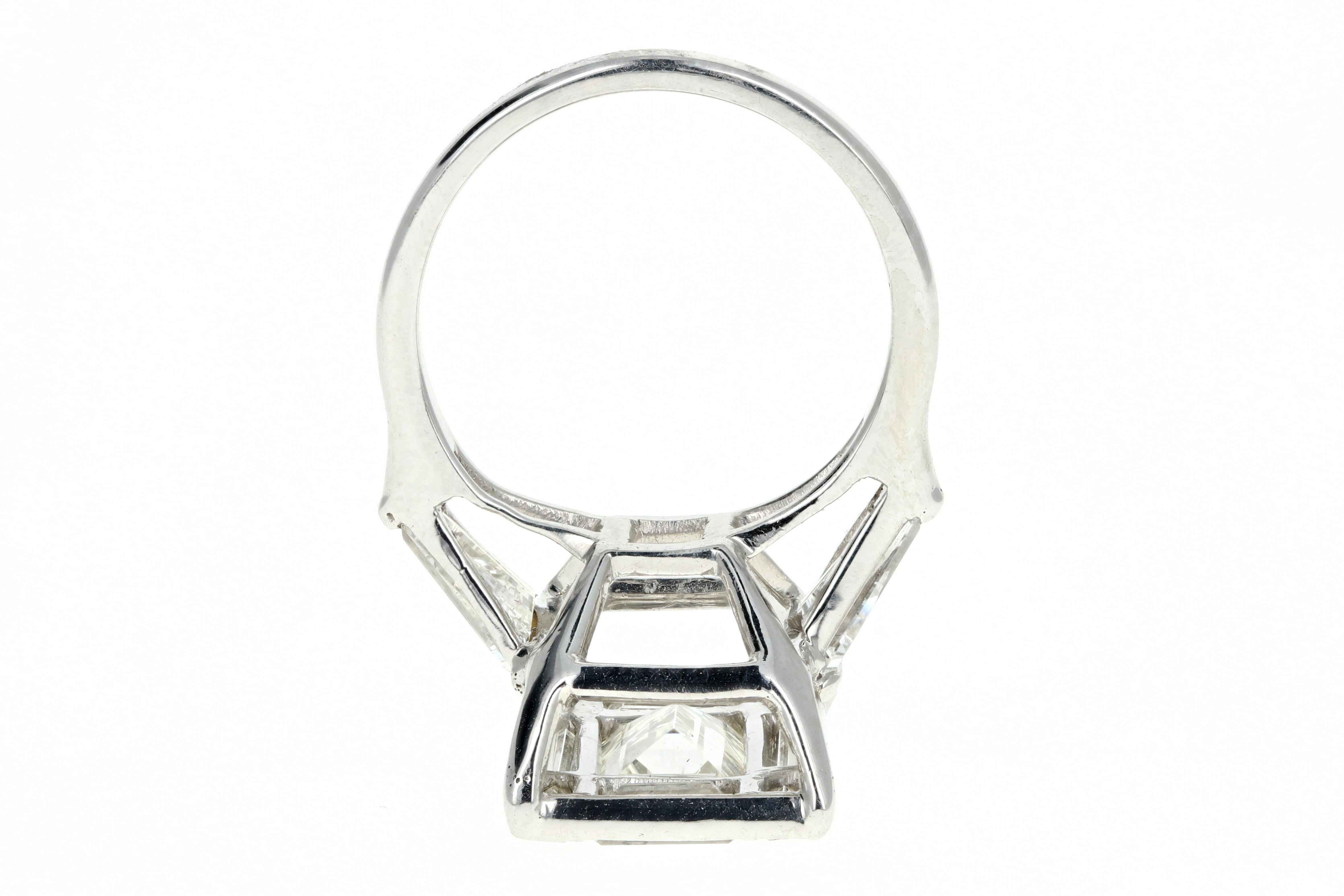 Platinum 1.7 Carat Center Baguette Diamond 3.45 Carats Total Engagement Ring Damen