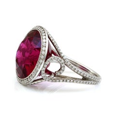 Platinum 15 Carat Brilliant Red Tourmaline and Diamond Estate Cocktail Ring