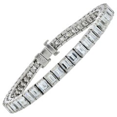 Platinum 15 Carat Emerald Cut Tennis Prong Set Vintage Bracelet