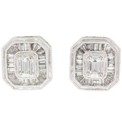 Platinum 1.50 Carat Emerald Diamond Earrings