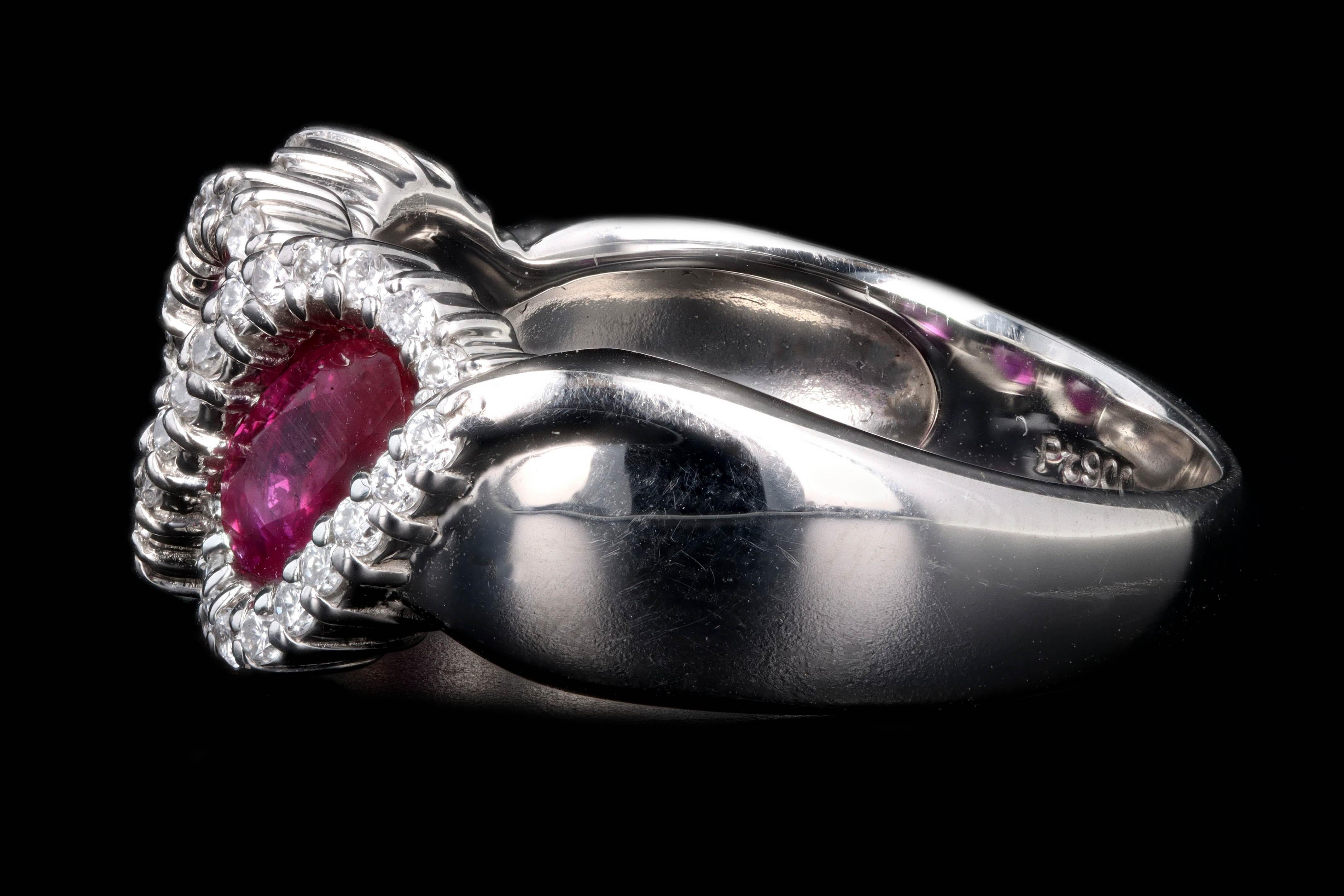 Platinum 1.50 Carat Oval Cut Rubies and Diamond Band For Sale 2