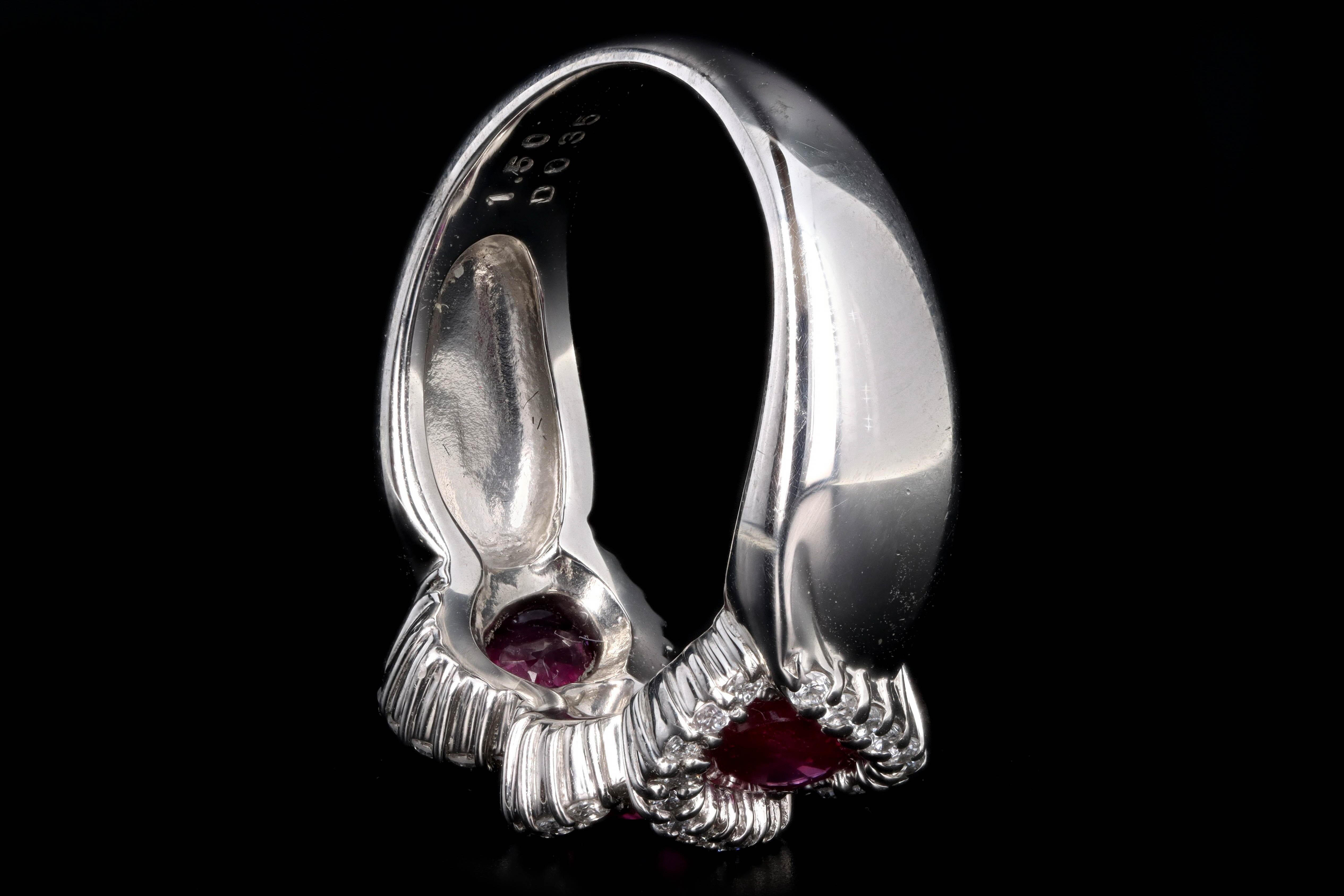 Platinum 1.50 Carat Oval Cut Rubies and Diamond Band For Sale 5