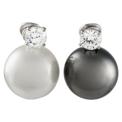 Platin 1,50 Karat Diamant und Perle Tages- und Nachtohrringe