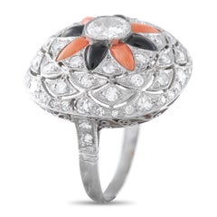 Platinum 1.50ct Diamond, Onyx and Coral Ring MF35-031726