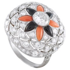 Platinum 1.50ct Diamond, Onyx and Coral Ring MF35-031726