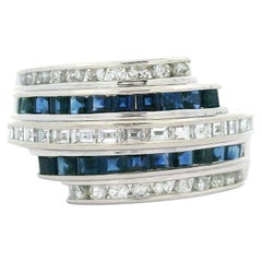 Platinum 1.50ctw High Quality Sapphire & Diamond Multi Row Stack Look Ring