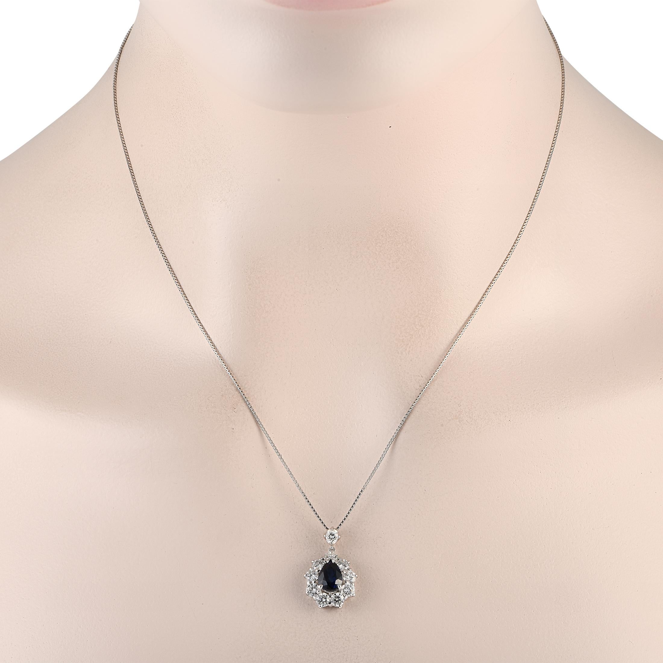 This impressive necklace features a classic design that will never go out of style. Suspended from the sleek 18 box chain is a platinum pendant measuring 0.85 long by 0.50 wide. Diamond accents totaling 1.51 carats provide plenty of sparkle, but its