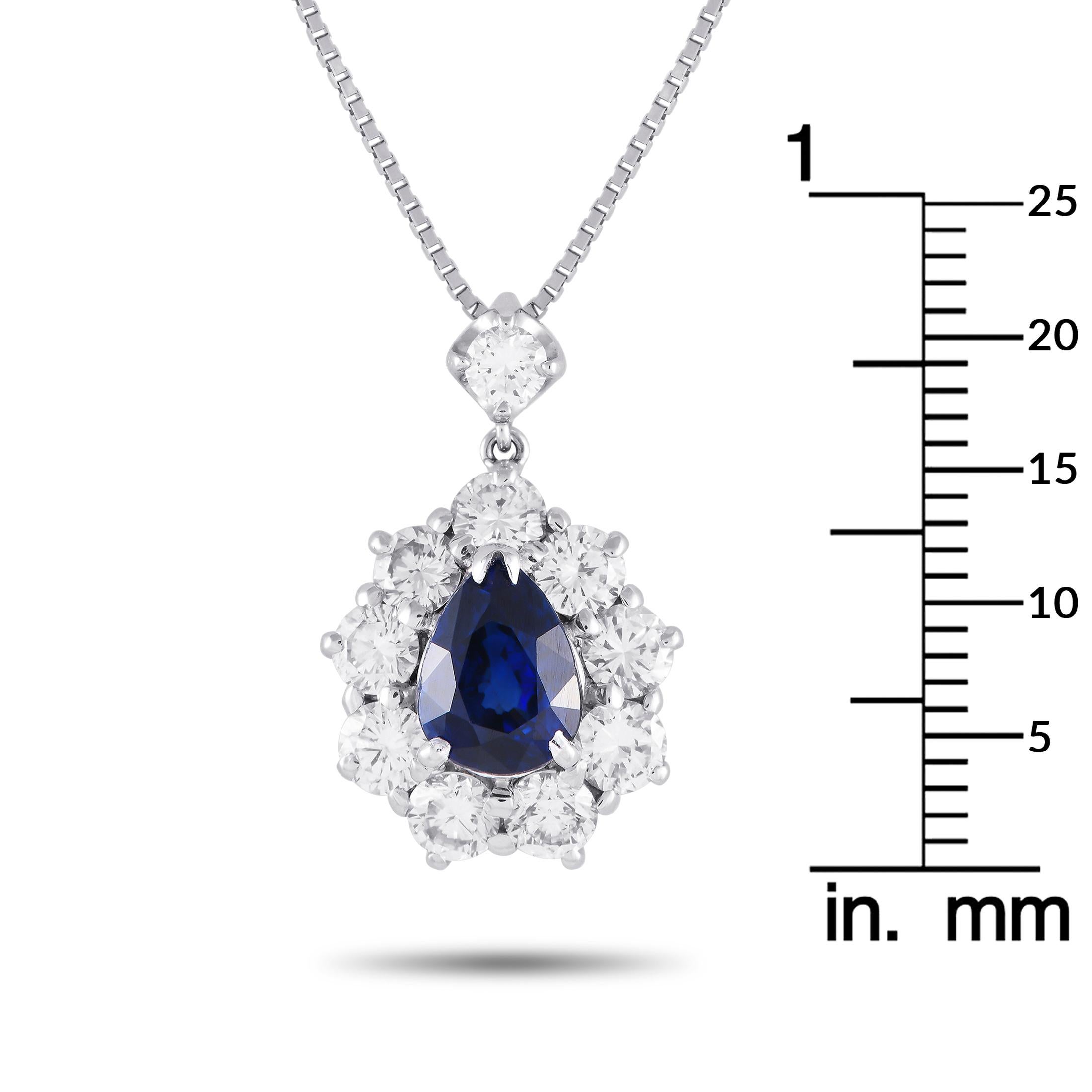 Platinum 1.51ct Diamond and Royal Blue Sapphire Necklace In Excellent Condition For Sale In Southampton, PA