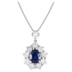 Halskette aus Platin mit 1,51 Karat Diamant und königsblauem Saphir