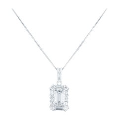 Platinum 1.52 Carat Emerald Cut 0.82 Carat Side Diamond Pendant