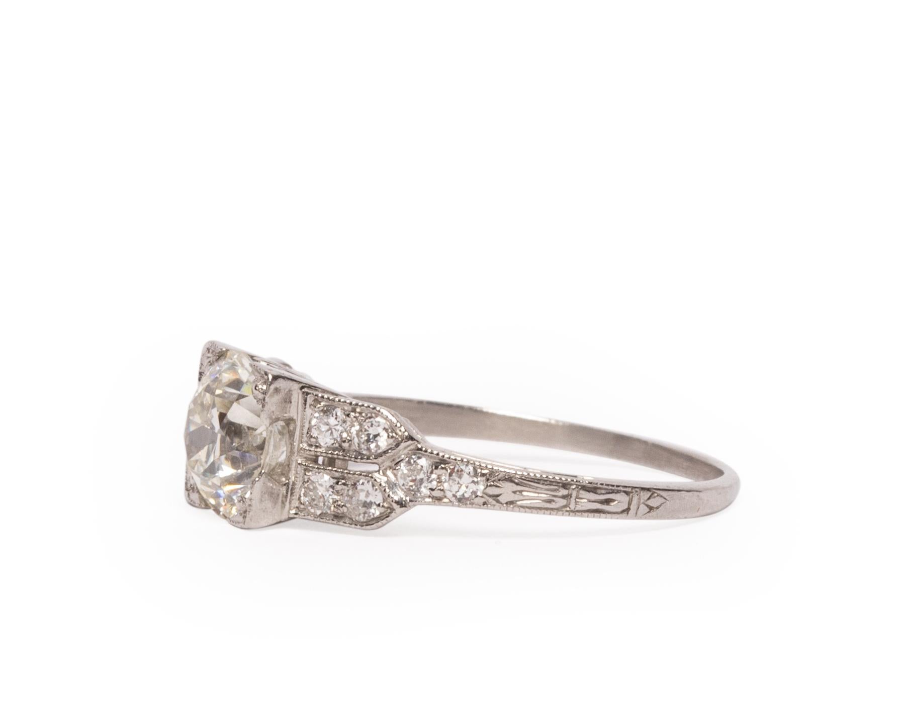 Platinum 1.52 CTTW Old European Cut Diamond Split Shank Engagement Ring In Good Condition In Addison, TX