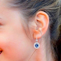 Platinum 15.23 Carats Solitaire Diamond and Blue Sapphire Cocktail Earrings