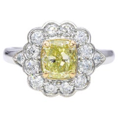 Platinum 1.52ct GIA Fancy Yellow Diamond Engagement Ring