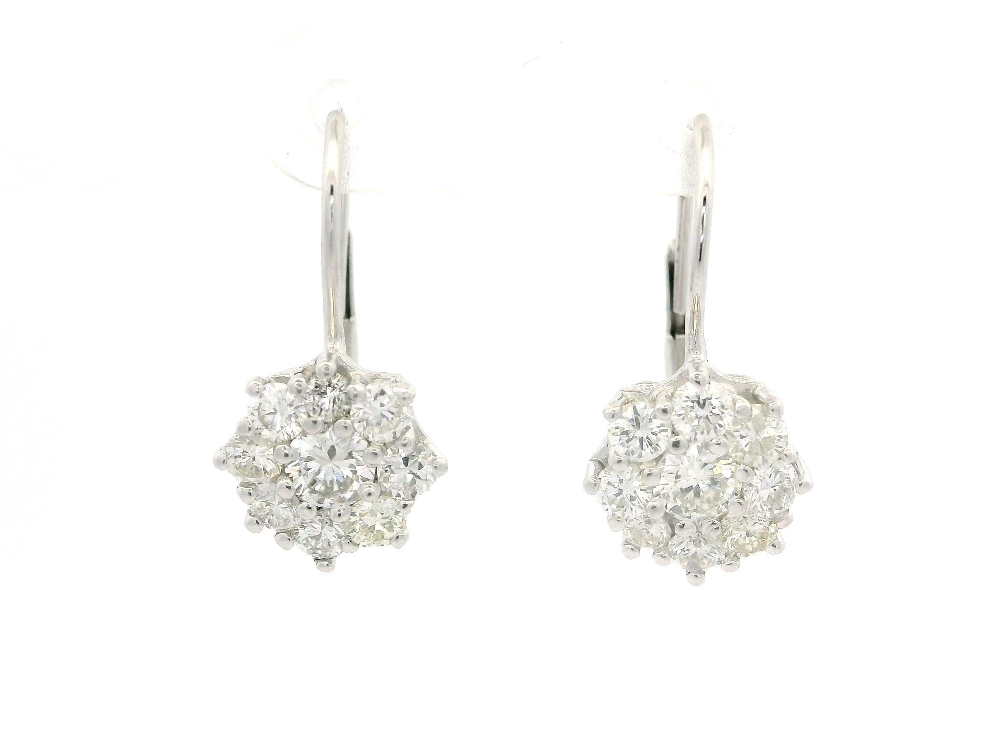 Platin 1,52ctw Fiery Diamond Cluster Tropfen Ohrring w / Weißgold Hebel Backings im Angebot 5
