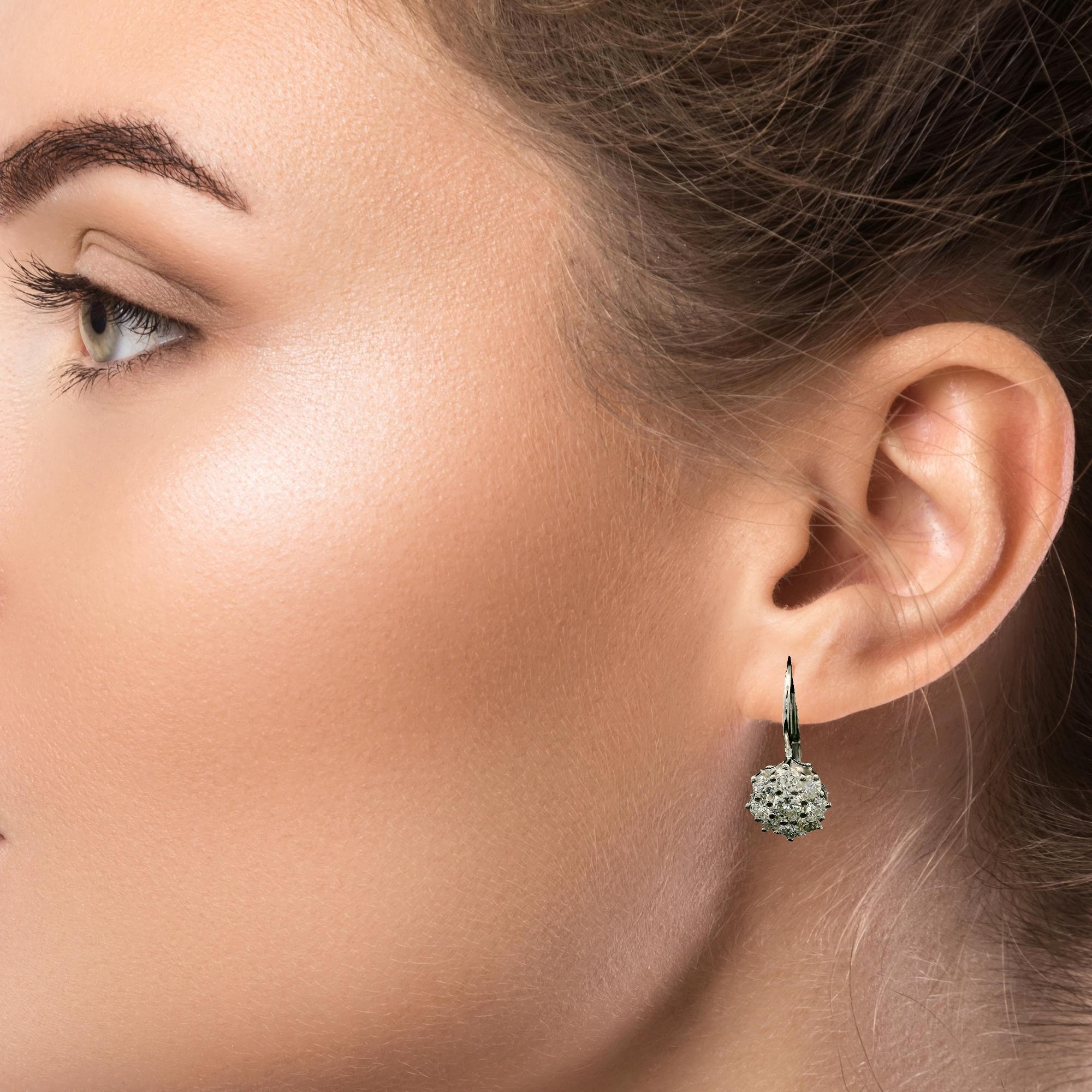 Platin 1,52ctw Fiery Diamond Cluster Tropfen Ohrring w / Weißgold Hebel Backings Damen im Angebot