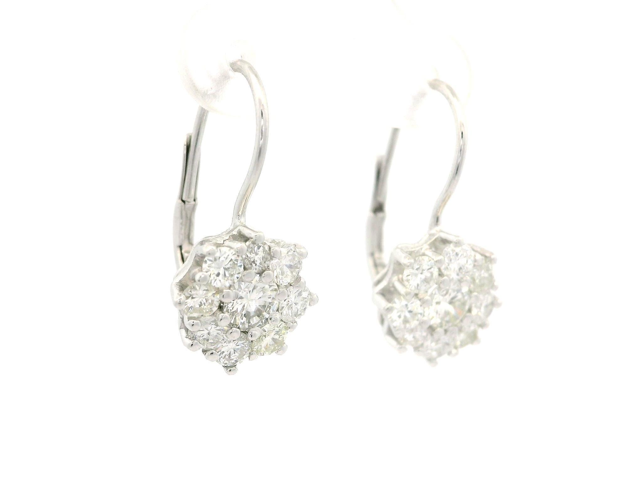 Platin 1,52ctw Fiery Diamond Cluster Tropfen Ohrring w / Weißgold Hebel Backings im Angebot 1