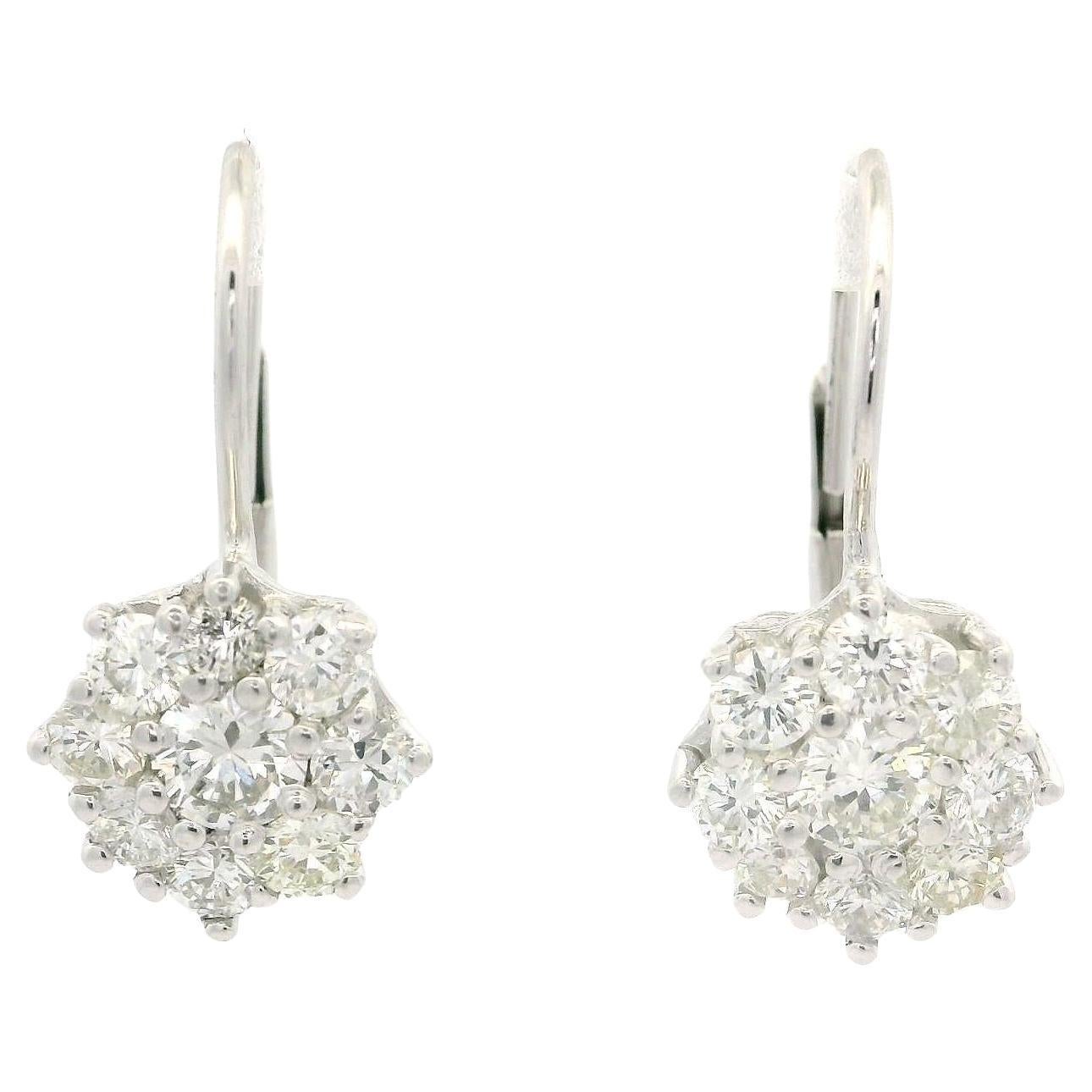 Platin 1,52ctw Fiery Diamond Cluster Tropfen Ohrring w / Weißgold Hebel Backings im Angebot