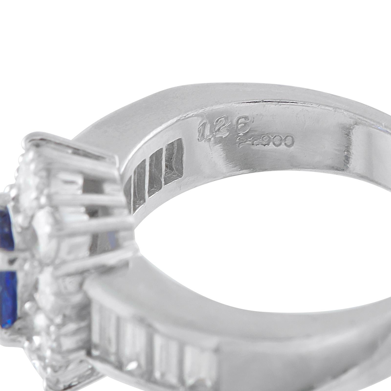 Platinum 1.53ct Diamond and Sapphire Ring MF03-110525 Excellent état - En vente à Southampton, PA