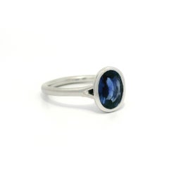 Platinum 1.55ct Oval Bezel Sapphire Solitaire Brushed Finish Low Profile Ring
